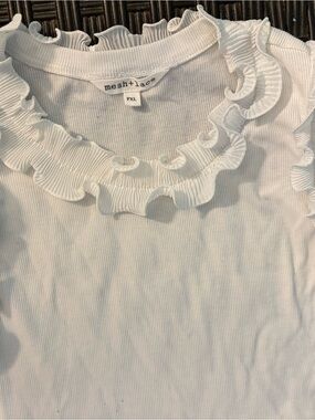 Women’s Mesh+lace White Ruffle Trim Tank Top